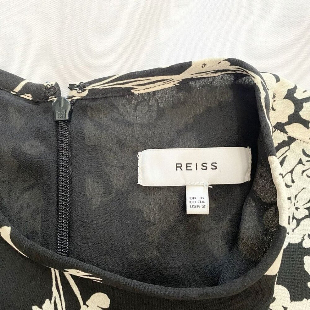 REISS GABRIELLA BLACK WHITE FLORAL LONG SLEEVE MINI DRESS - 2 - Picture 8 of 12